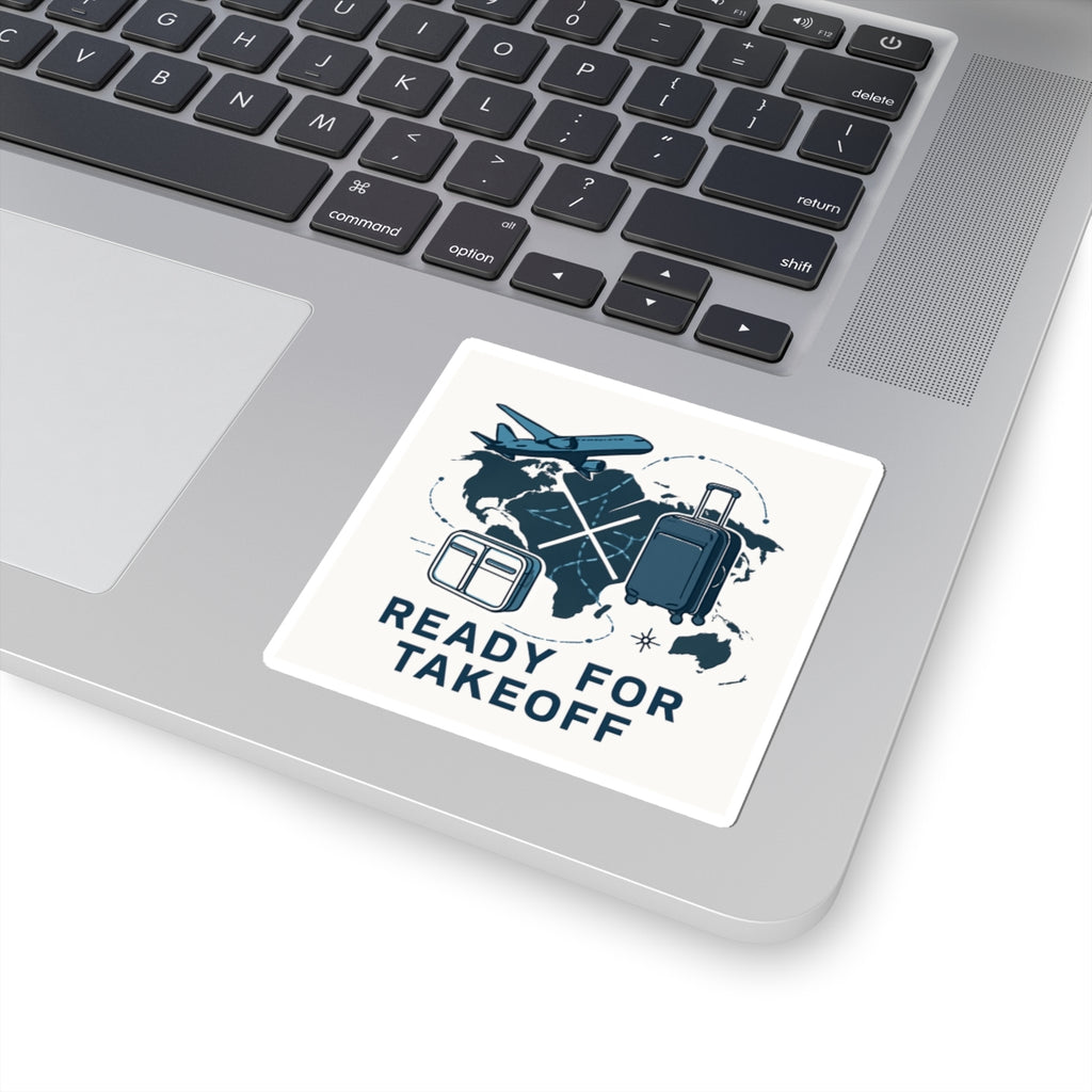 Ready for Takeoff Travel Sticker — Luggage, Plane & World Map Kiss-Cut