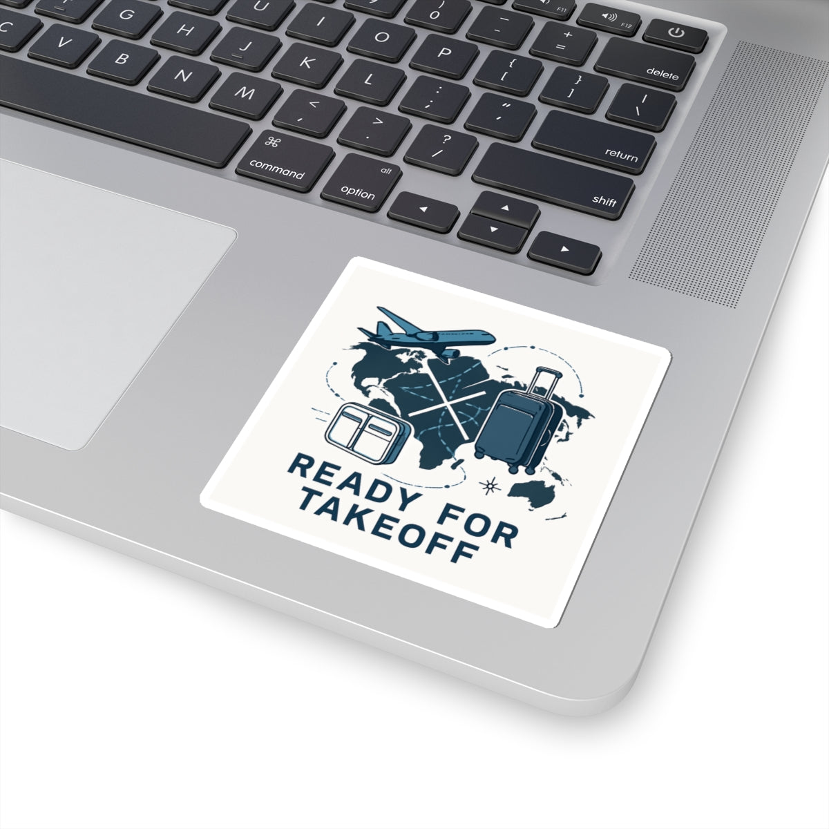 Ready for Takeoff Travel Sticker — Luggage, Plane & World Map Kiss-Cut