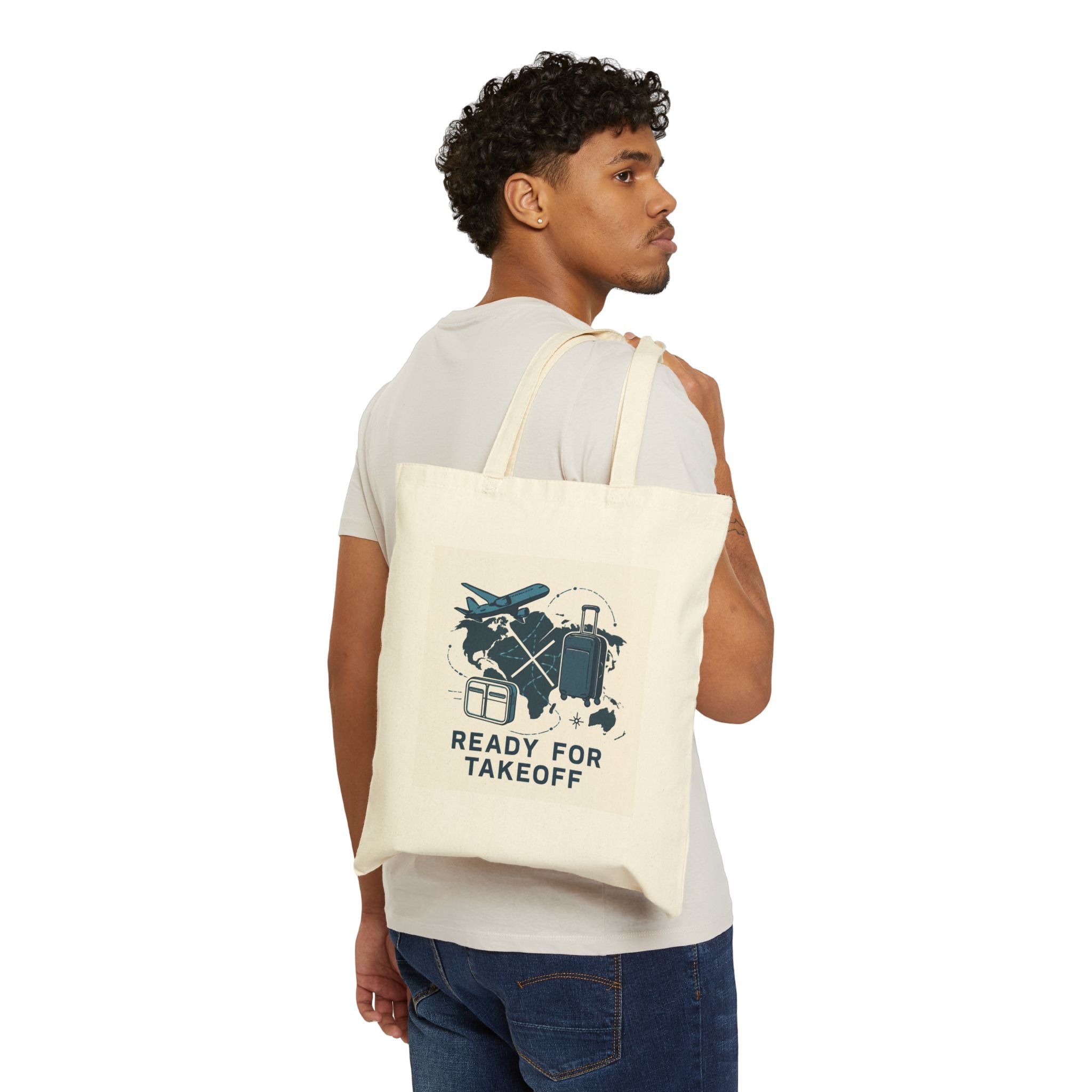 Ready for Takeoff Travel Tote Bag — Canvas Airport Luggage & Plane Graphic
