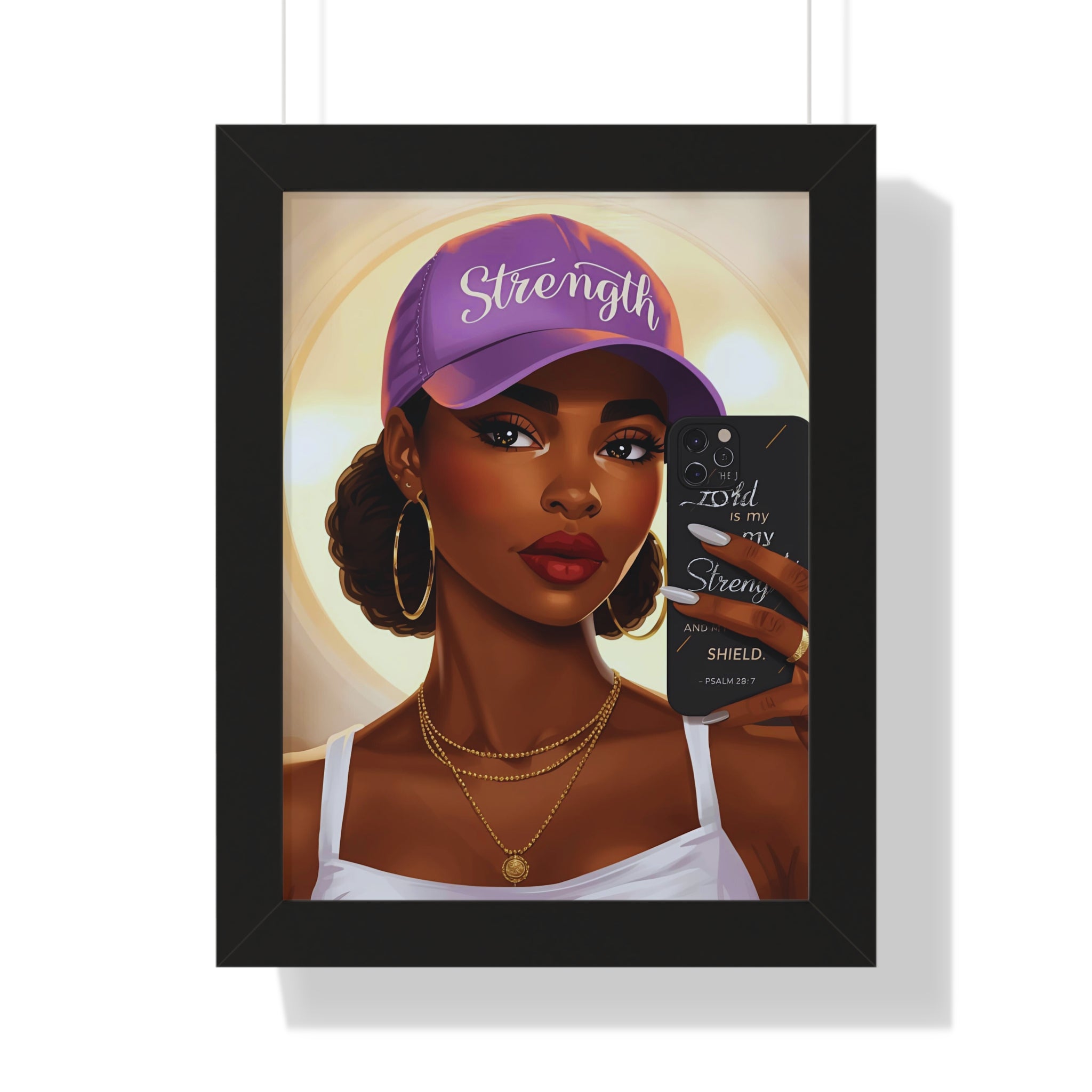 Strength Script Baseball Cap portrait Framed Vertical Poster