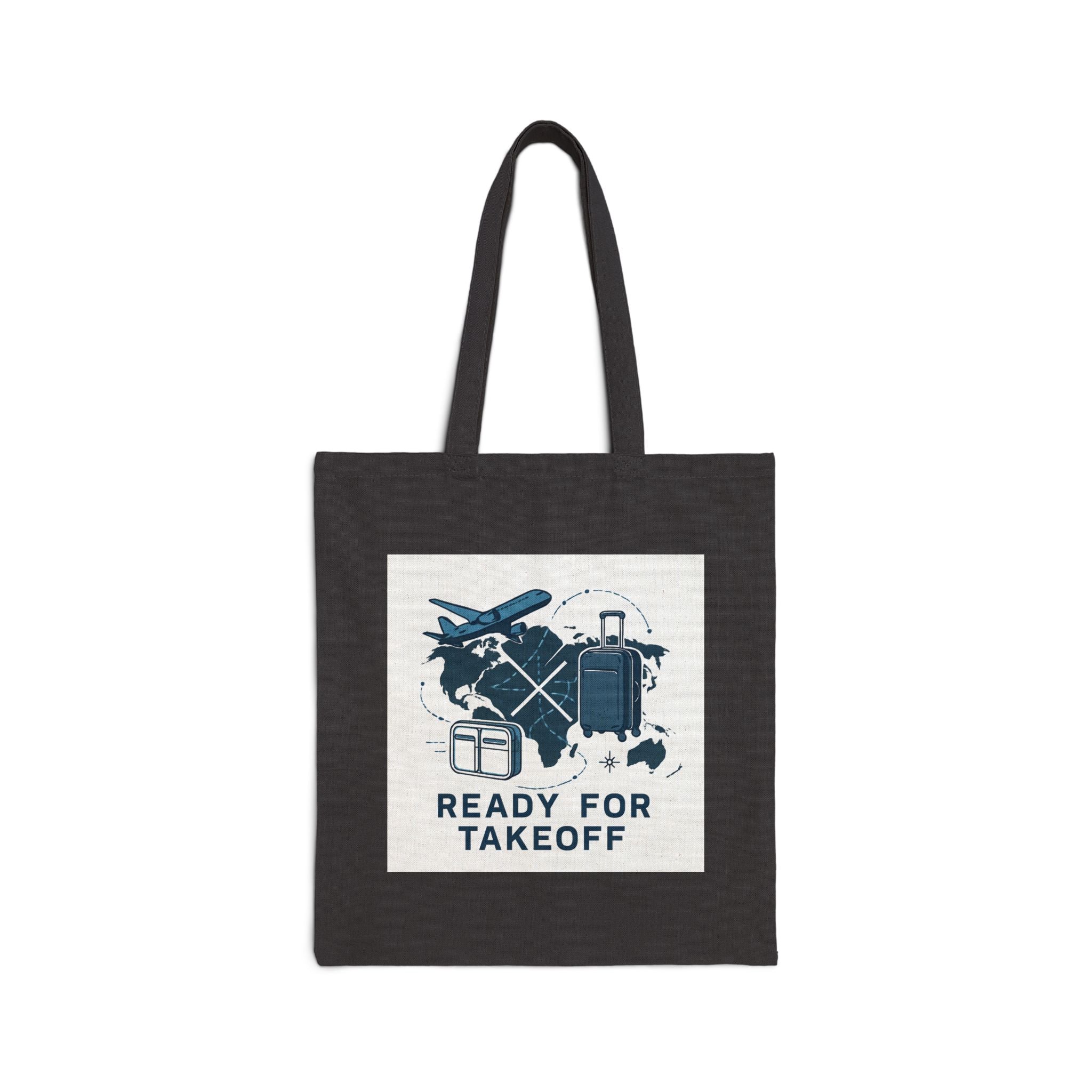 Ready for Takeoff Travel Tote Bag — Canvas Airport Luggage & Plane Graphic