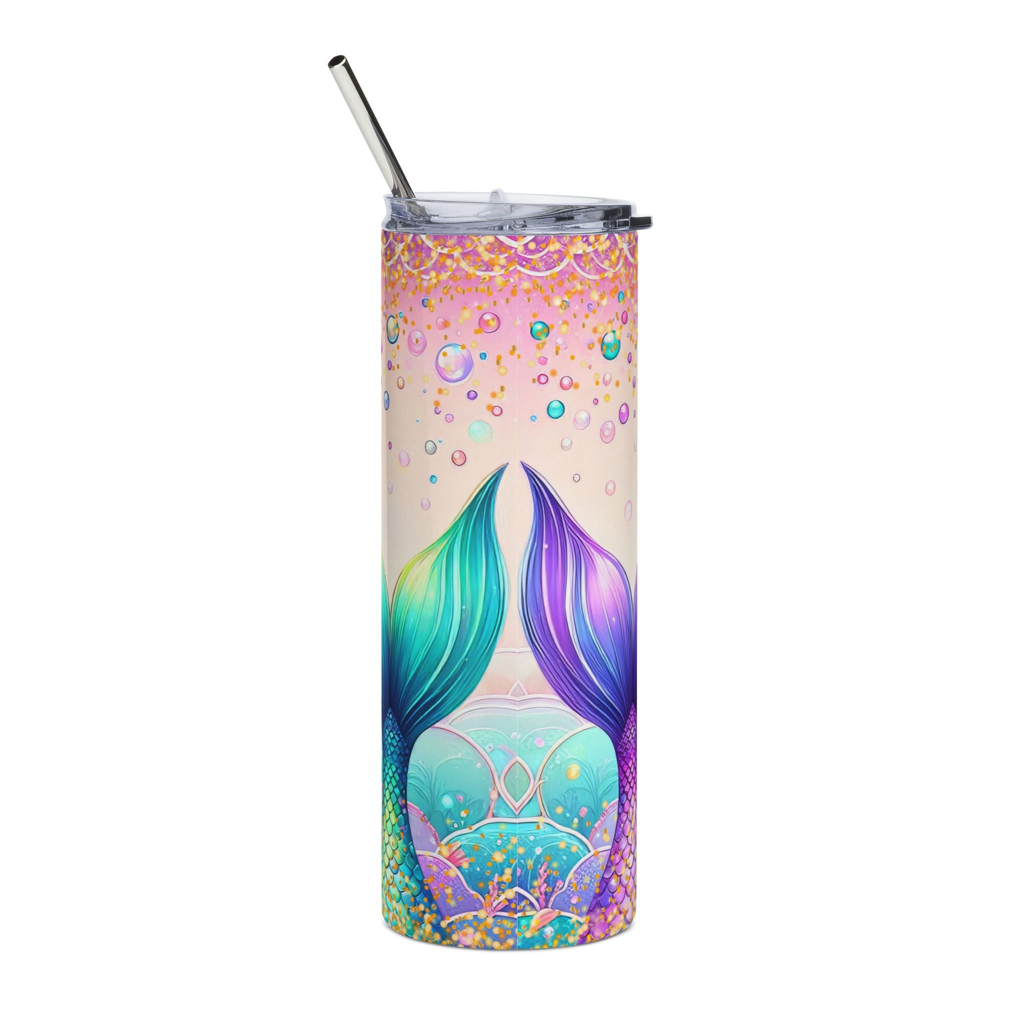 Mermaid Tail 20oz Stainless Steel Tumbler — Colorful Sparkle Ocean Drinkware