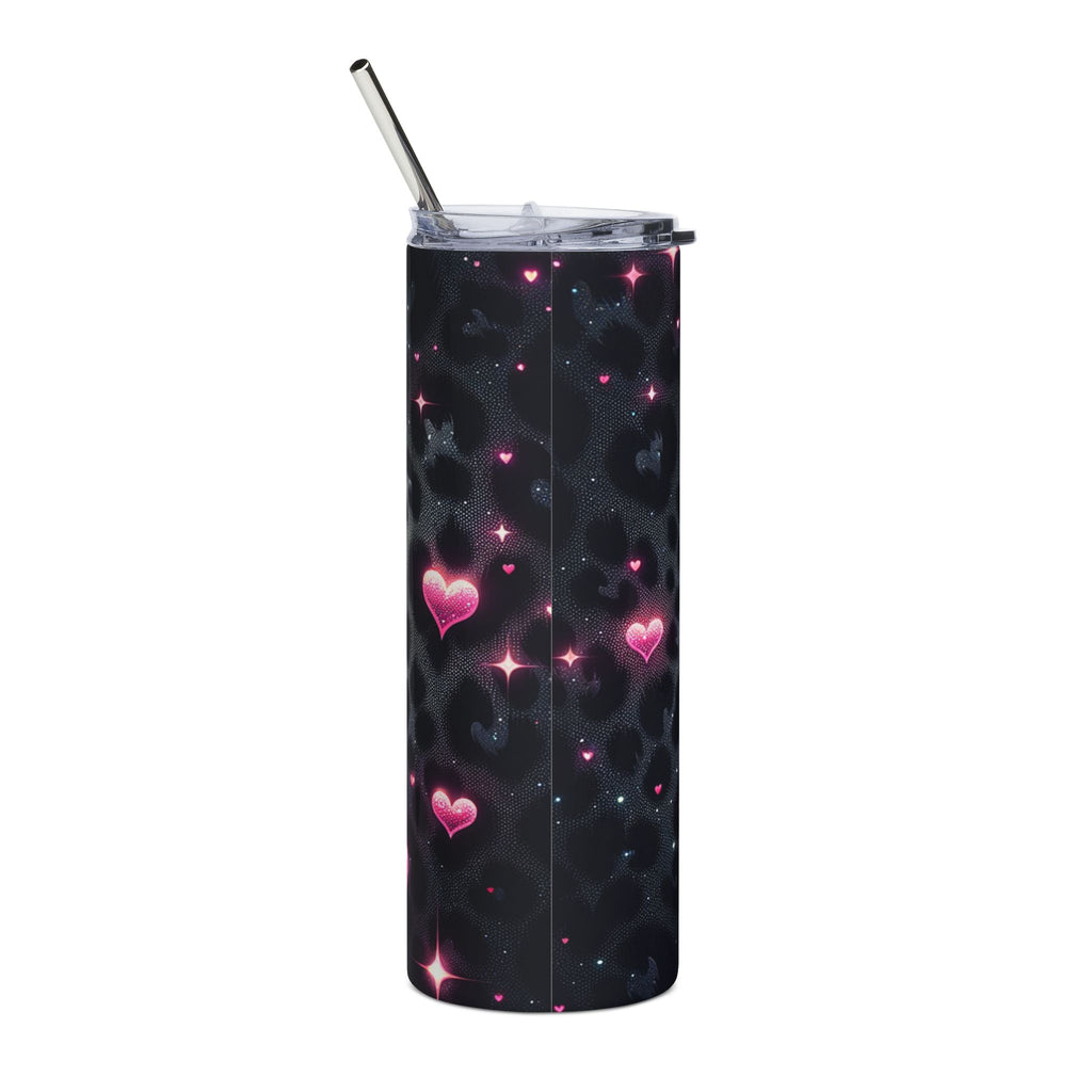 Black Leopard with Pink Heart Glow Stainless Tumbler