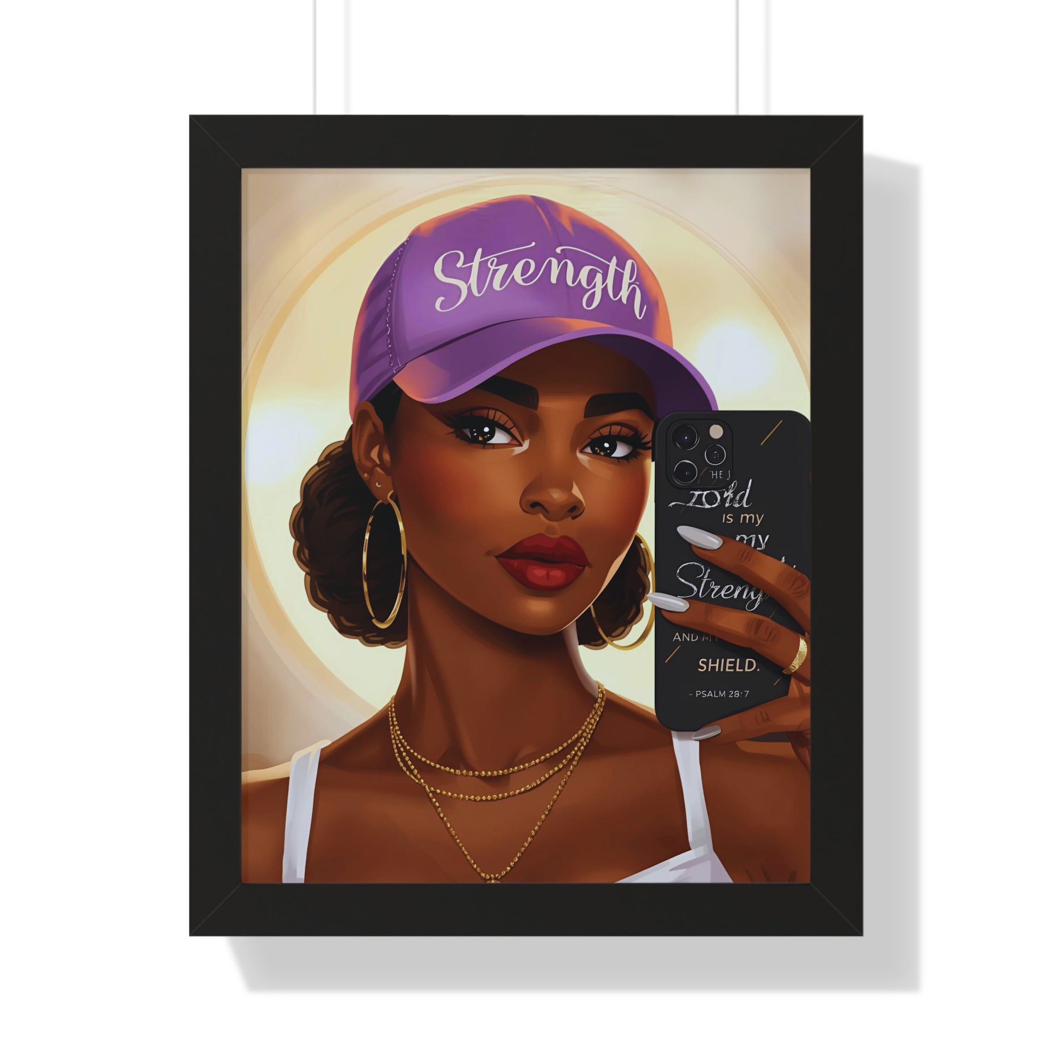 Strength Script Baseball Cap portrait Framed Vertical Poster