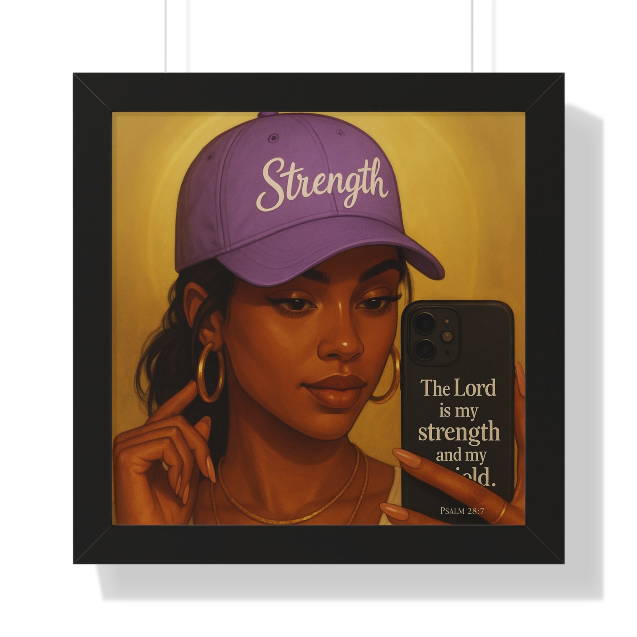Strength Hat Portrait Framed Poster — Inspirational Scripture Wall Art (Psalm 28)