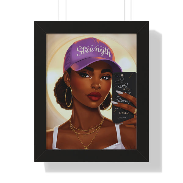 Strength Script Baseball Cap portrait Framed Vertical Poster