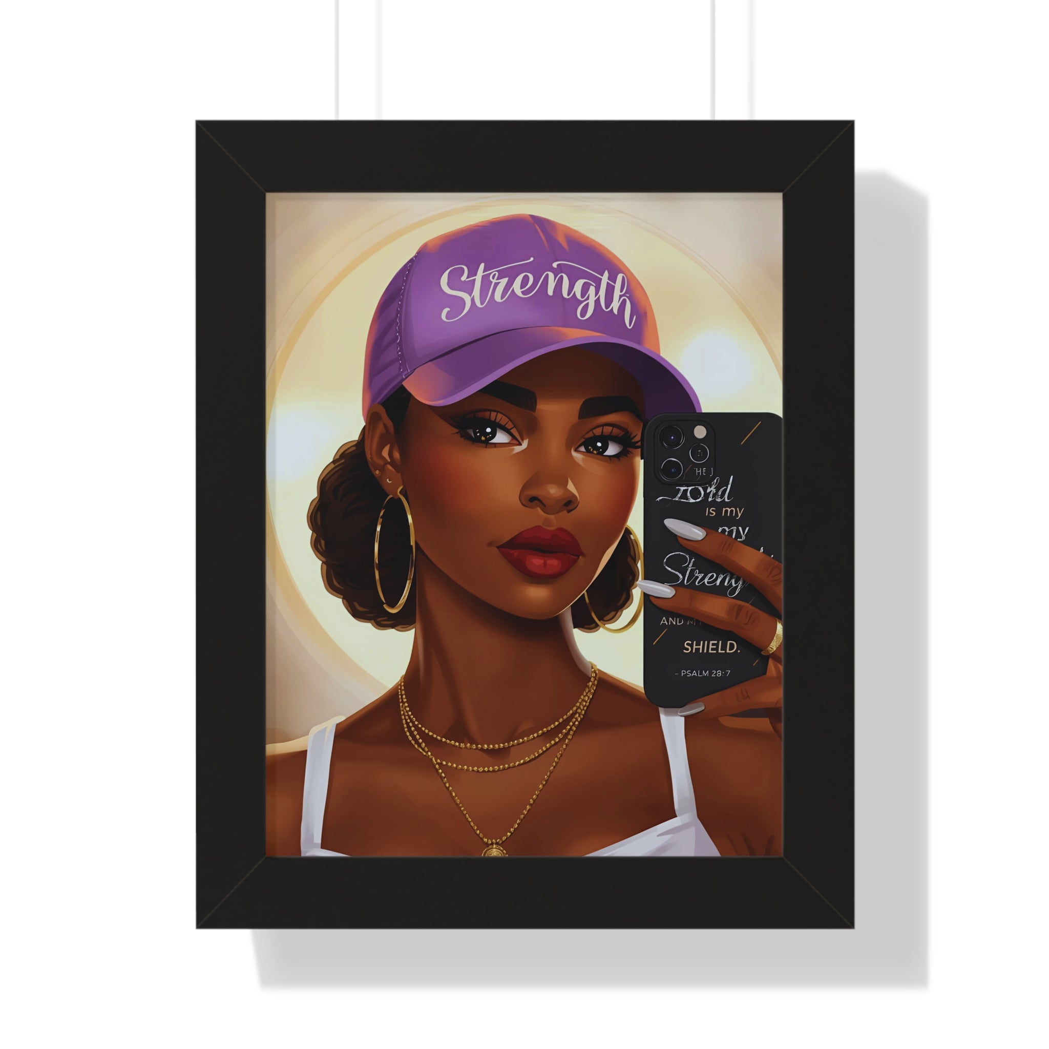 Strength Script Baseball Cap portrait Framed Vertical Poster