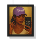 Strength Hat Portrait Framed Poster — Inspirational Scripture Wall Art (Psalm 28)