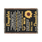 Sunflower Daughter Woven Blanket — Heartfelt Message Throw for Mom to Daughter, Gift for Birthday & Mother’s Day