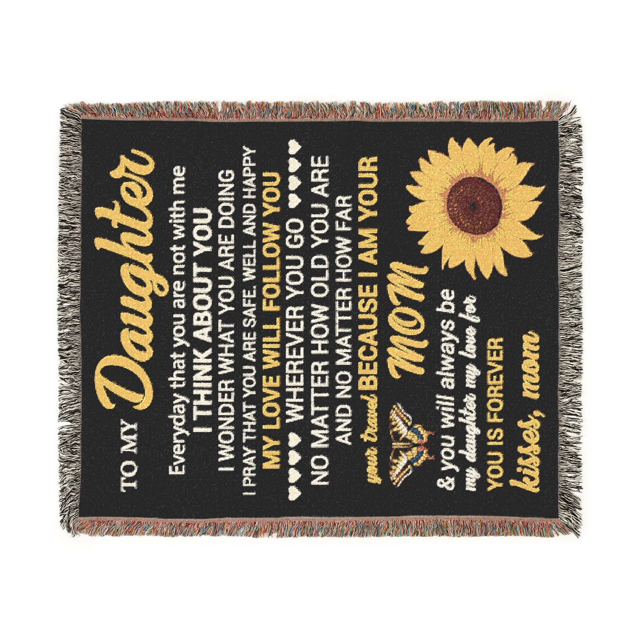 Sunflower Daughter Woven Blanket — Heartfelt Message Throw for Mom to Daughter, Gift for Birthday & Mother’s Day