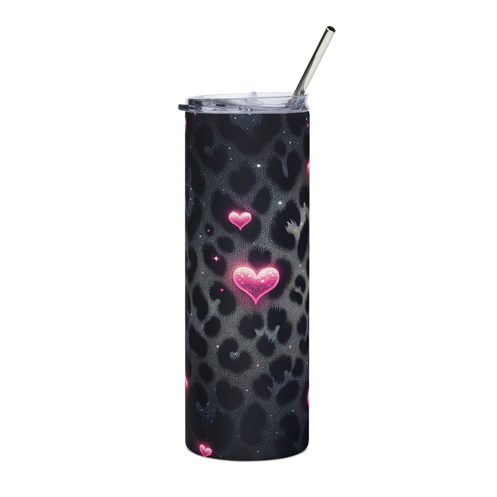 Black Leopard with Pink Heart Glow Stainless Tumbler