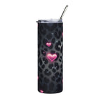 Black Leopard with Pink Heart Glow Stainless Tumbler