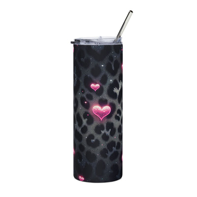 Black Leopard with Pink Heart Glow Stainless Tumbler