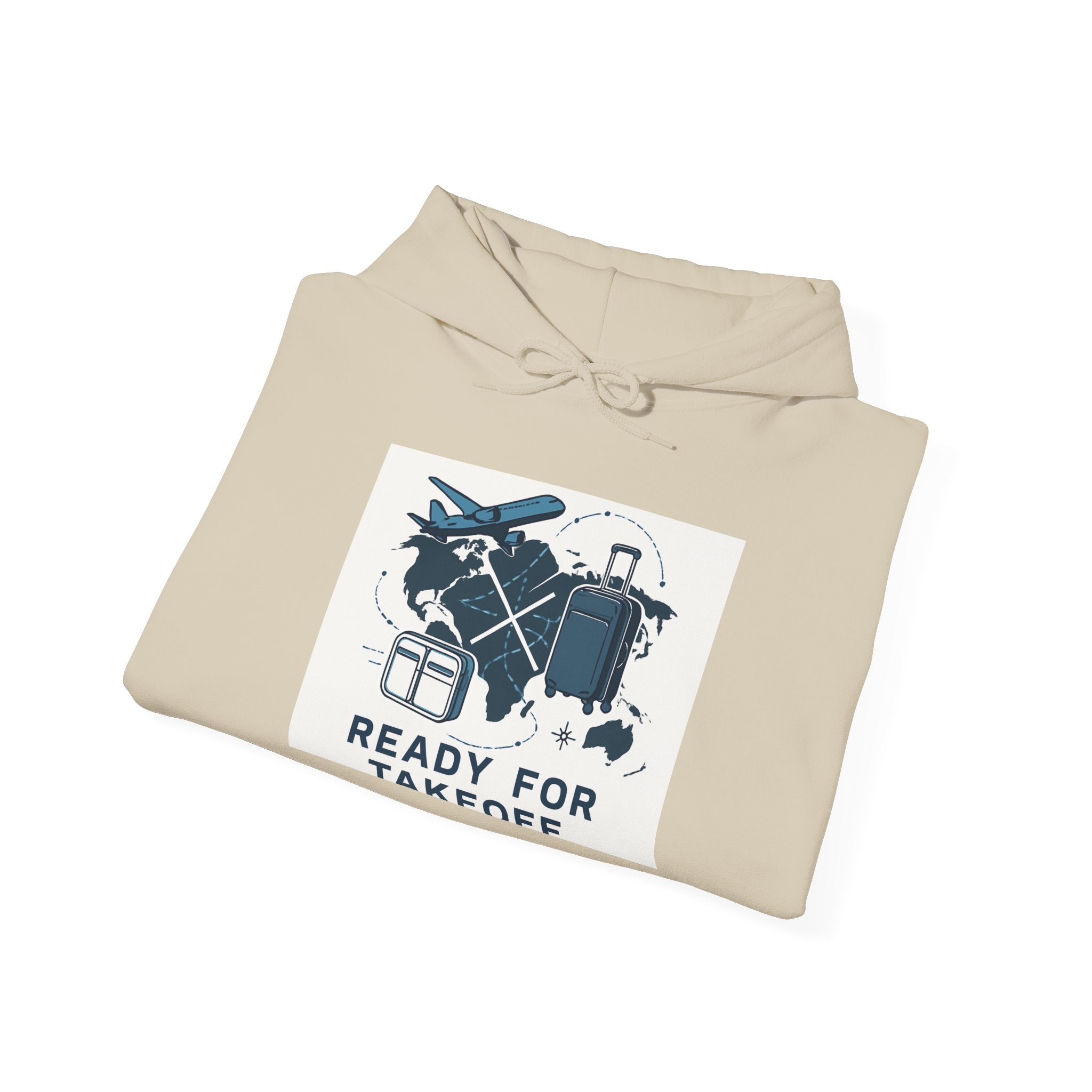 Travel Hoodie — "Ready for Takeoff" Pilot & Luggage Graphic Hooded Sweatshirt