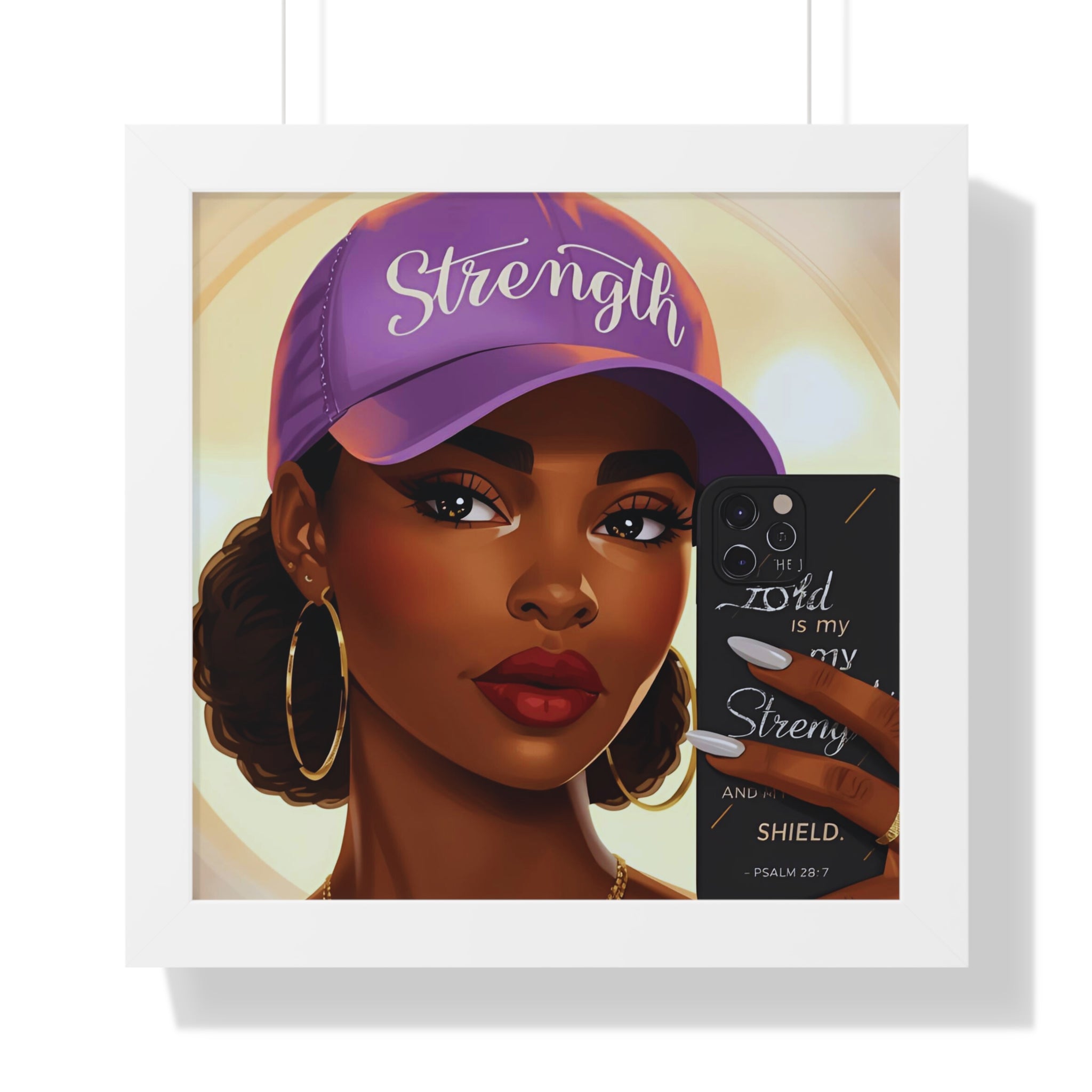 Strength Script Baseball Cap portrait Framed Vertical Poster