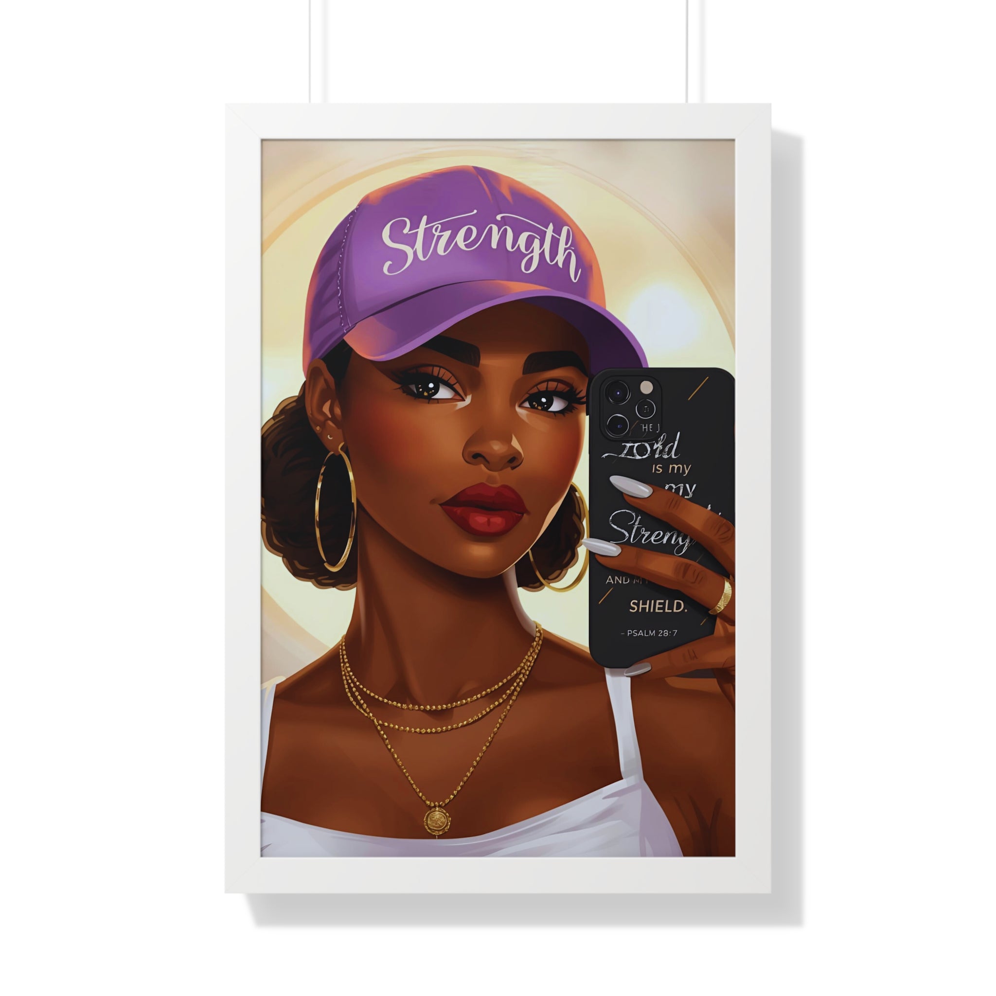 Strength Script Baseball Cap portrait Framed Vertical Poster