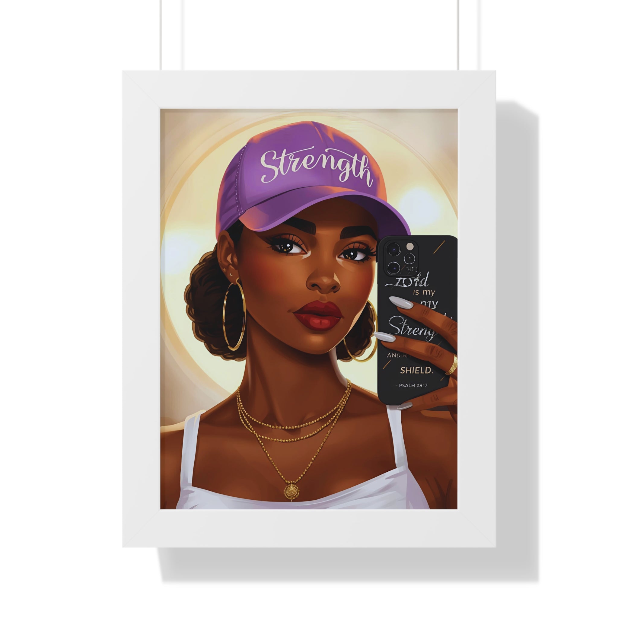 Strength Script Baseball Cap portrait Framed Vertical Poster