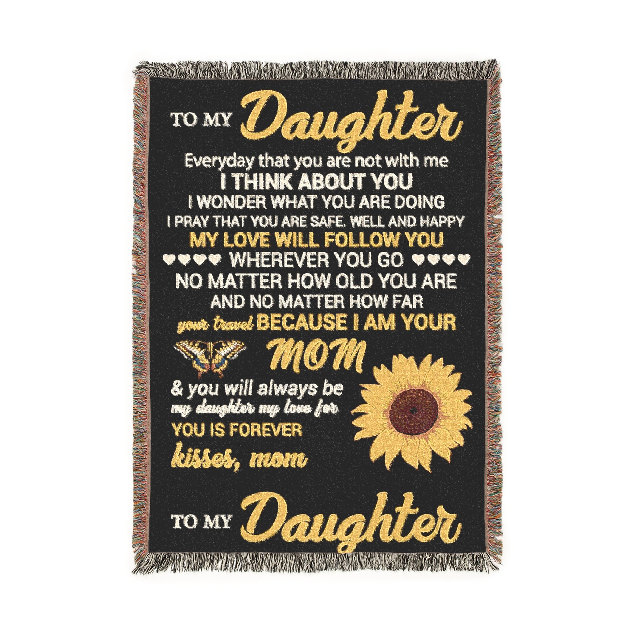 Sunflower Daughter Woven Blanket — Heartfelt Message Throw for Mom to Daughter, Gift for Birthday & Mother’s Day