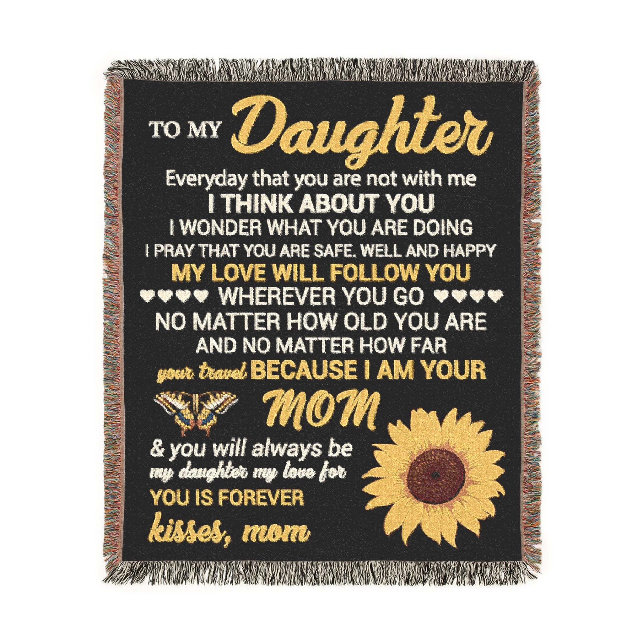 Sunflower Daughter Woven Blanket — Heartfelt Message Throw for Mom to Daughter, Gift for Birthday & Mother’s Day