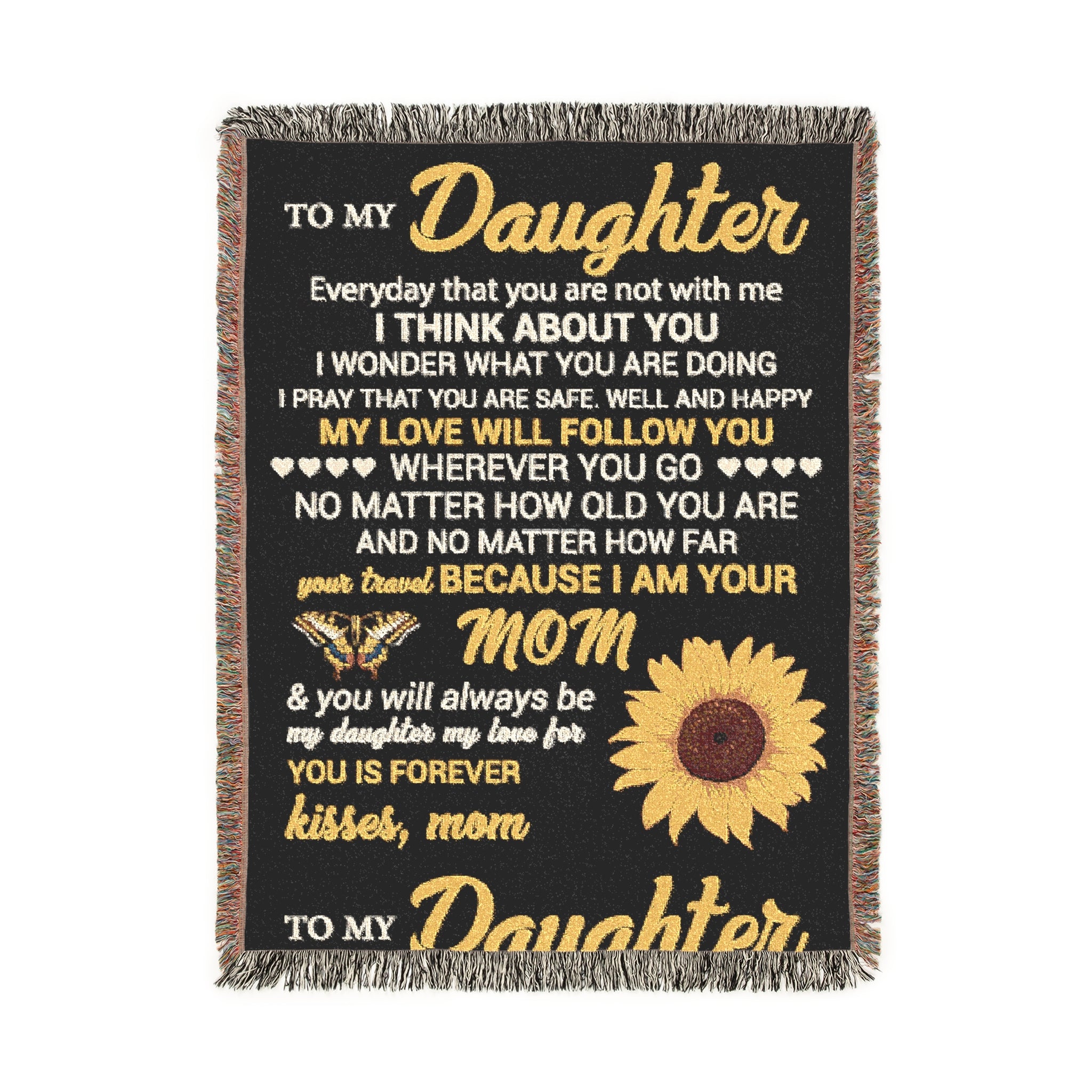 Sunflower Daughter Woven Blanket — Heartfelt Message Throw for Mom to Daughter, Gift for Birthday & Mother’s Day