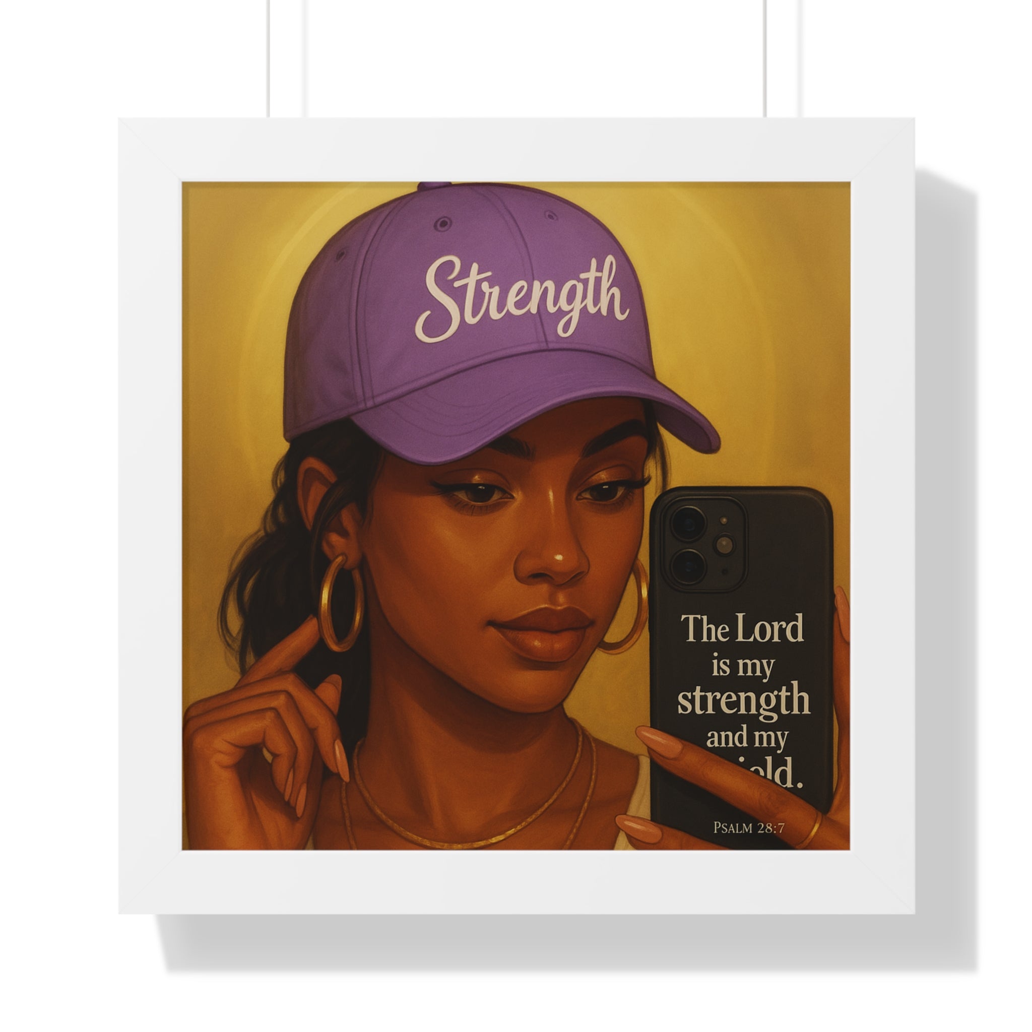 Strength Hat Portrait Framed Poster — Inspirational Scripture Wall Art (Psalm 28)