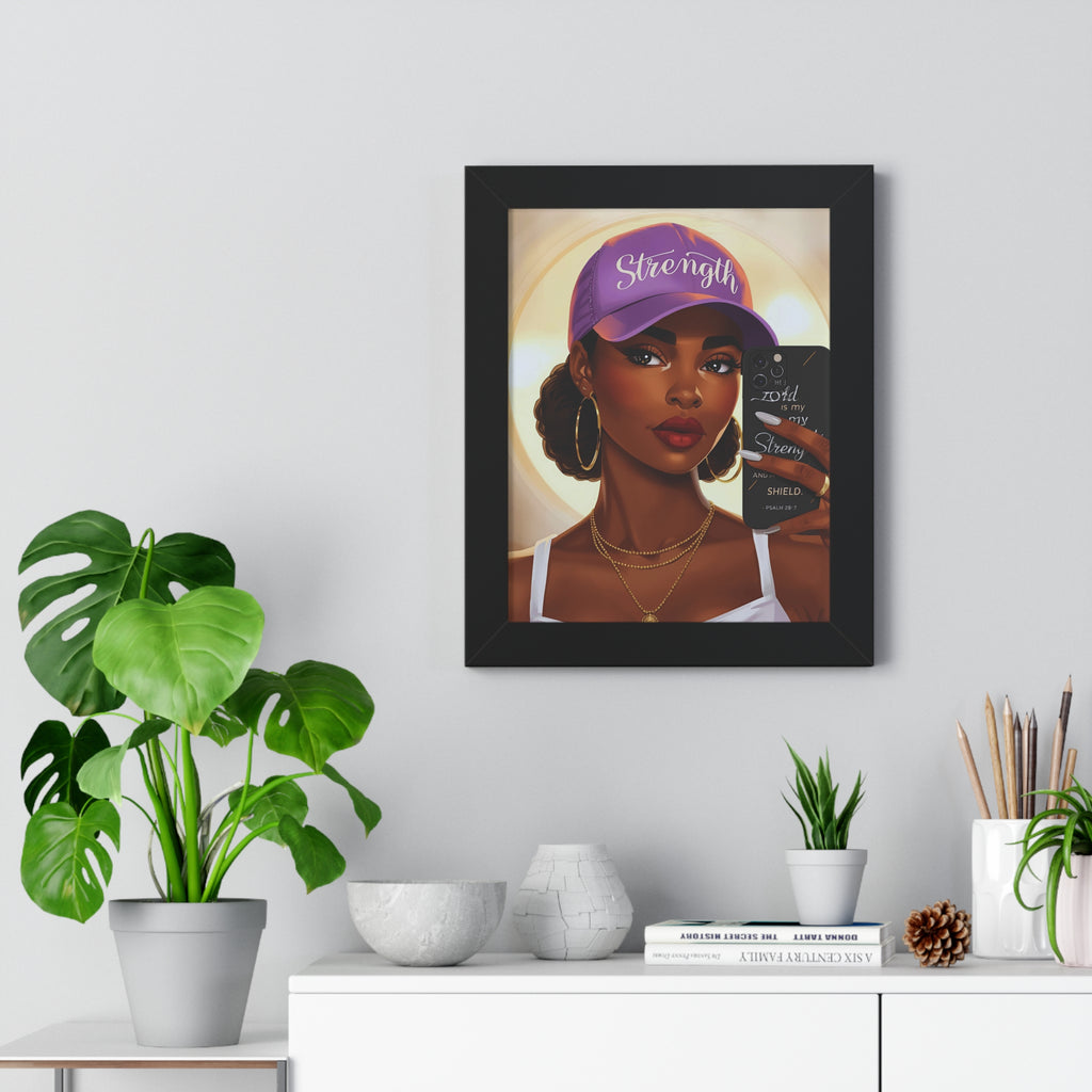 Strength Script Baseball Cap portrait Framed Vertical Poster