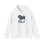 Travel Hoodie — "Ready for Takeoff" Pilot & Luggage Graphic Hooded Sweatshirt