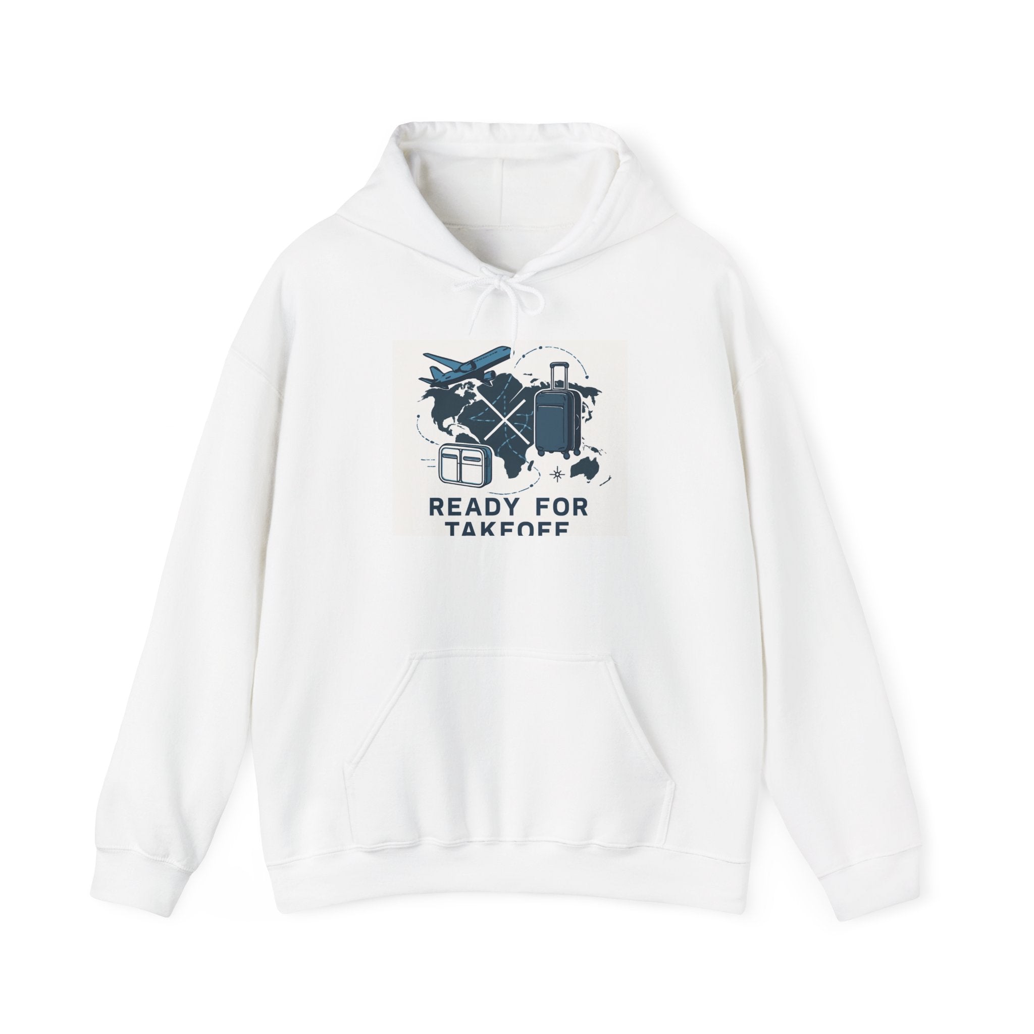 Travel Hoodie — "Ready for Takeoff" Pilot & Luggage Graphic Hooded Sweatshirt