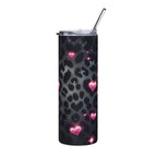 Black Leopard with Pink Heart Glow Stainless Tumbler