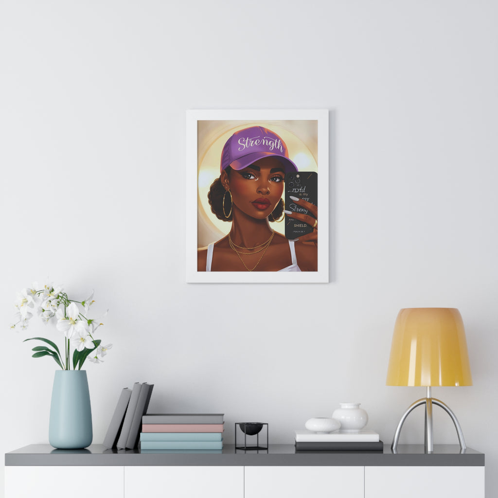 Strength Script Baseball Cap portrait Framed Vertical Poster