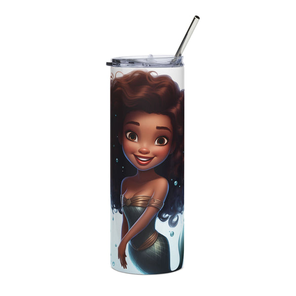 Cute Curly-Haired Mermaid Stainless Steel Travel Cup