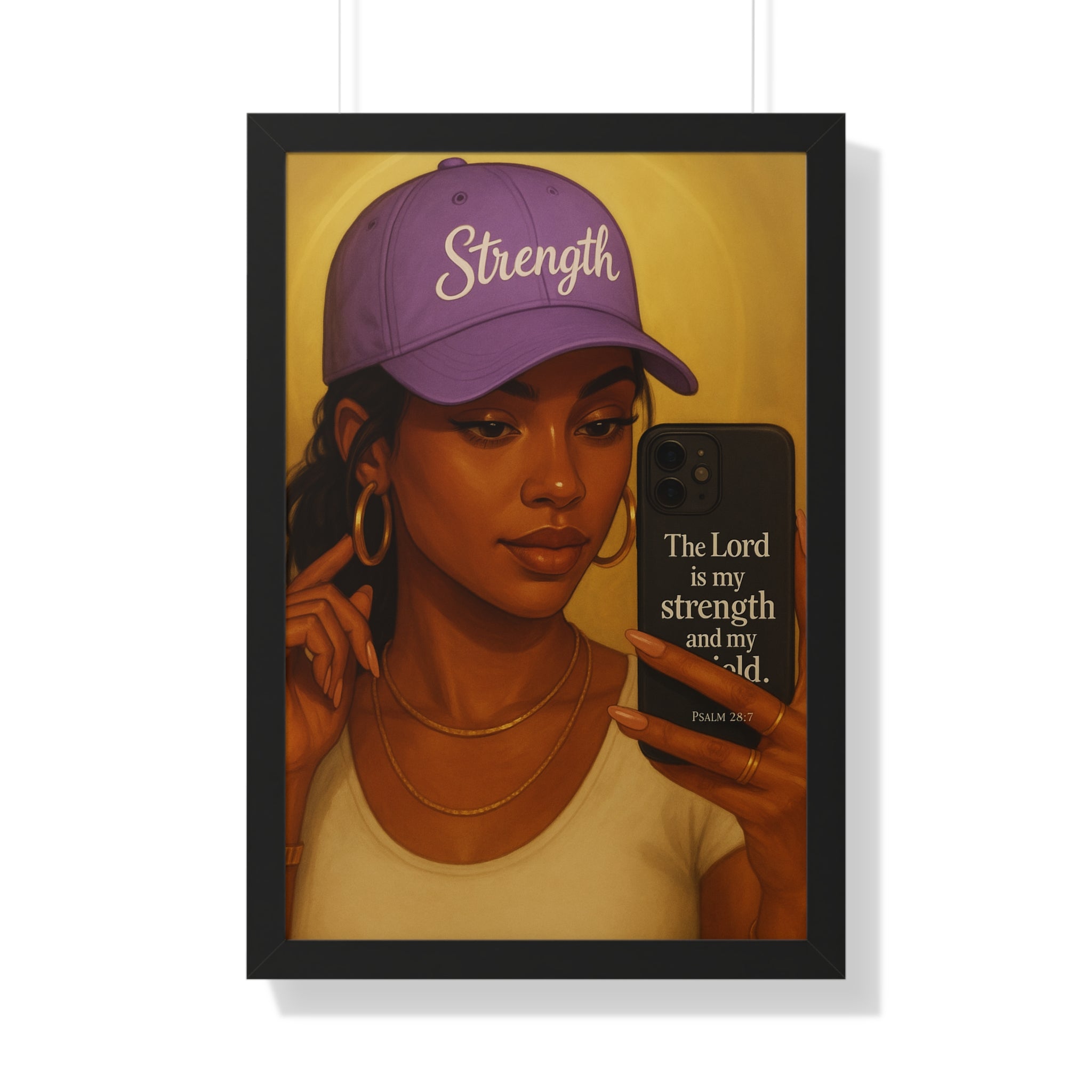 Strength Hat Portrait Framed Poster — Inspirational Scripture Wall Art (Psalm 28)