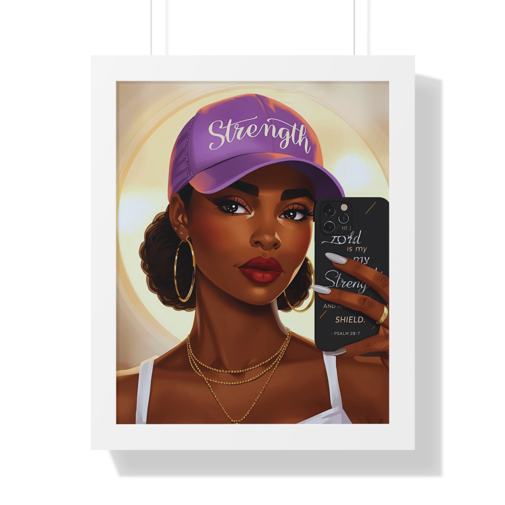 Strength Script Baseball Cap portrait Framed Vertical Poster