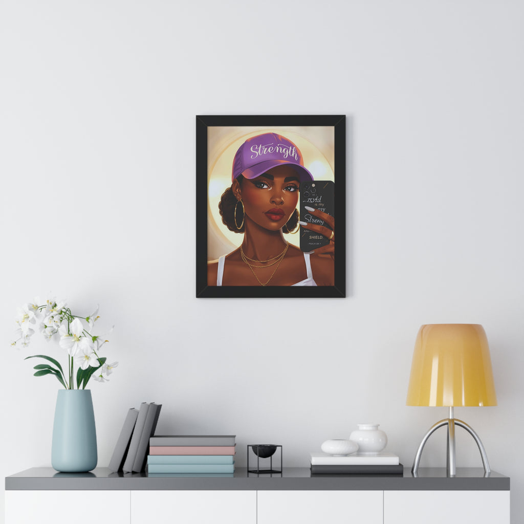 Strength Script Baseball Cap portrait Framed Vertical Poster