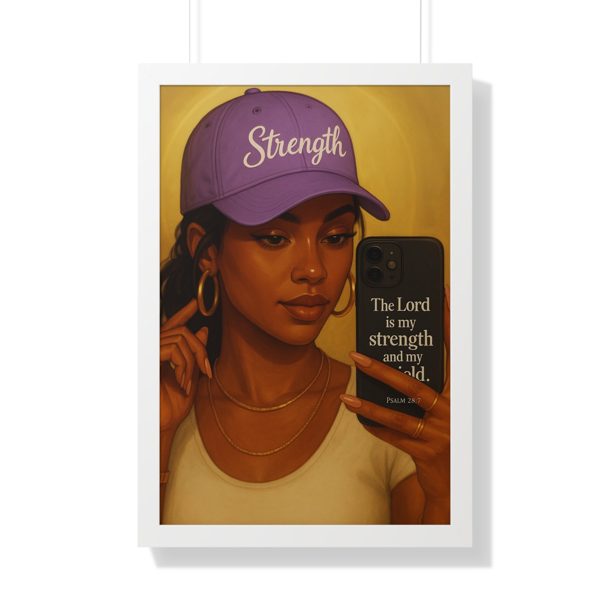 Strength Hat Portrait Framed Poster — Inspirational Scripture Wall Art (Psalm 28)
