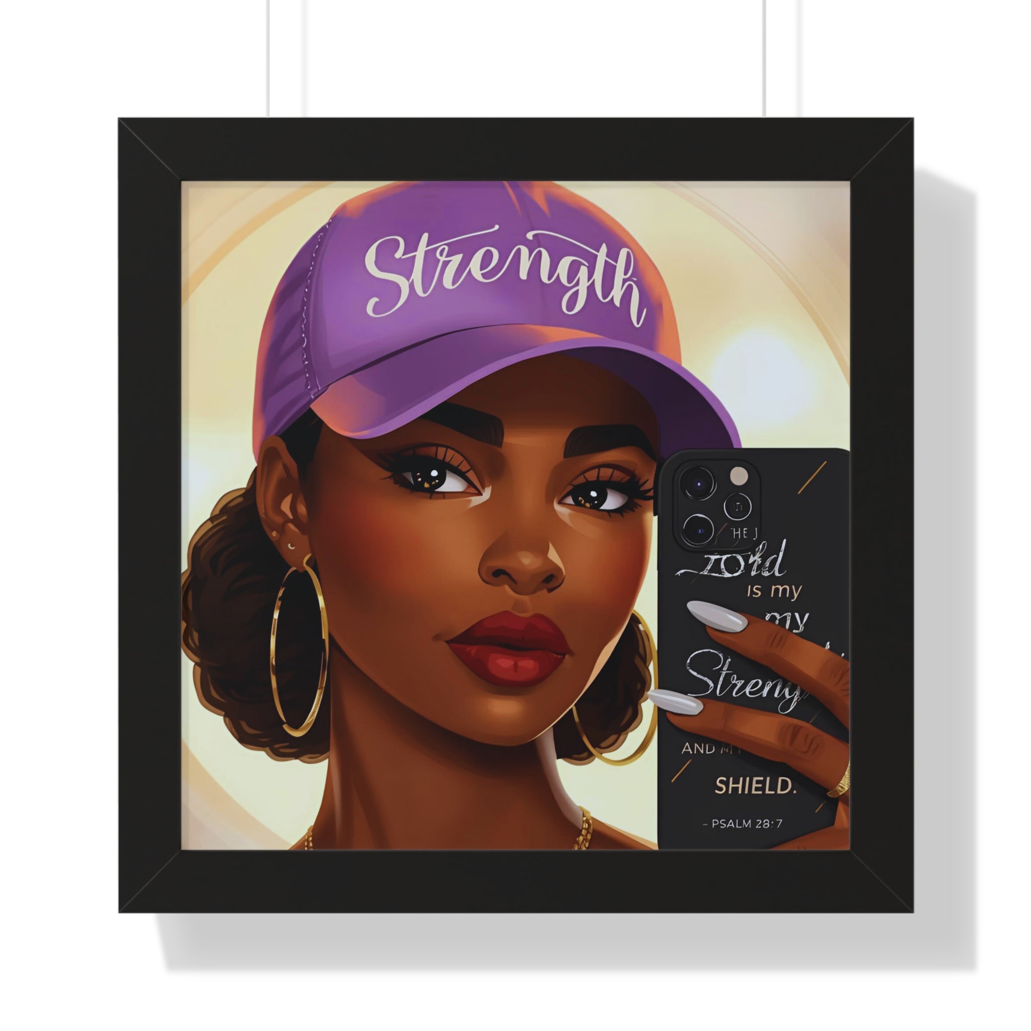 Strength Script Baseball Cap portrait Framed Vertical Poster