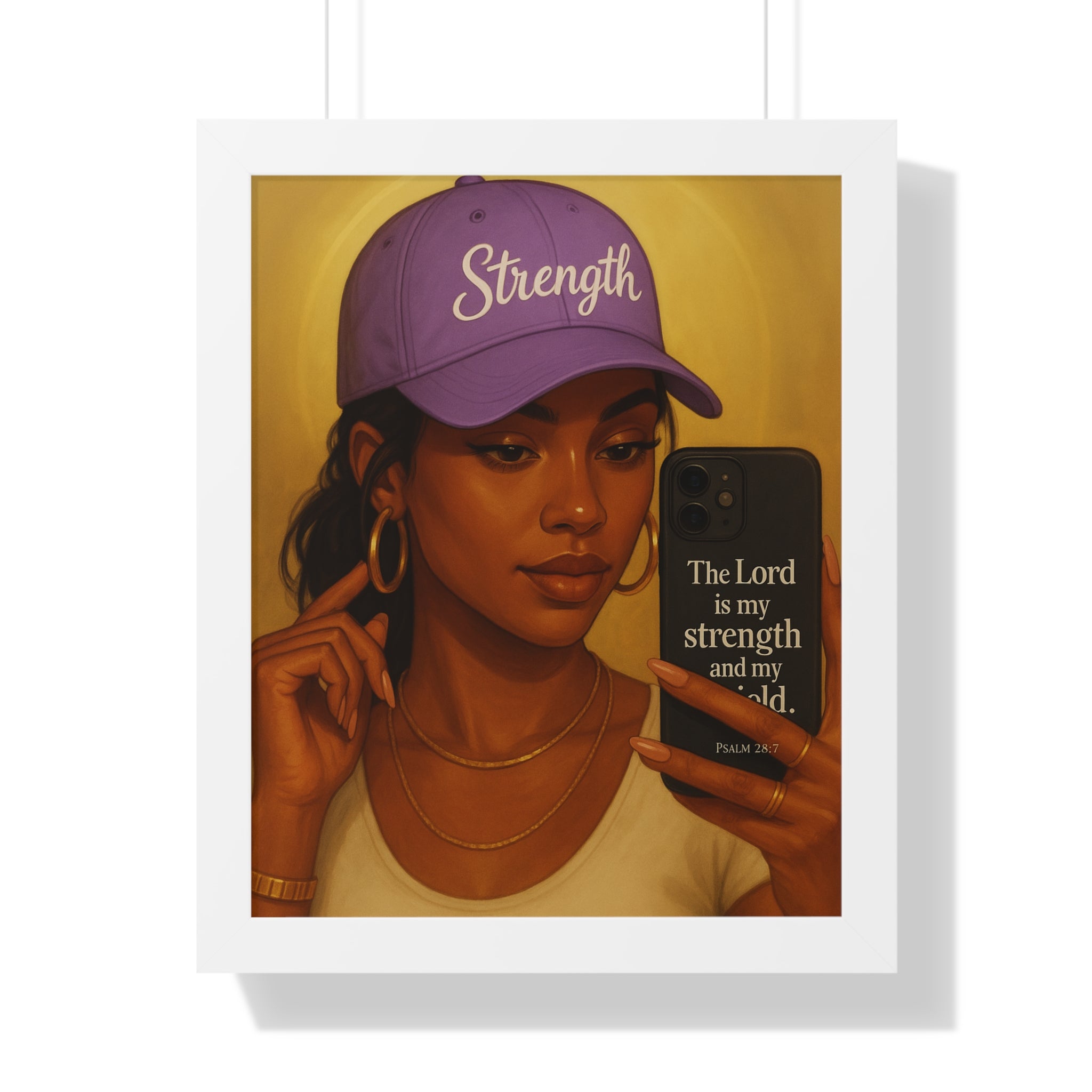Strength Hat Portrait Framed Poster — Inspirational Scripture Wall Art (Psalm 28)
