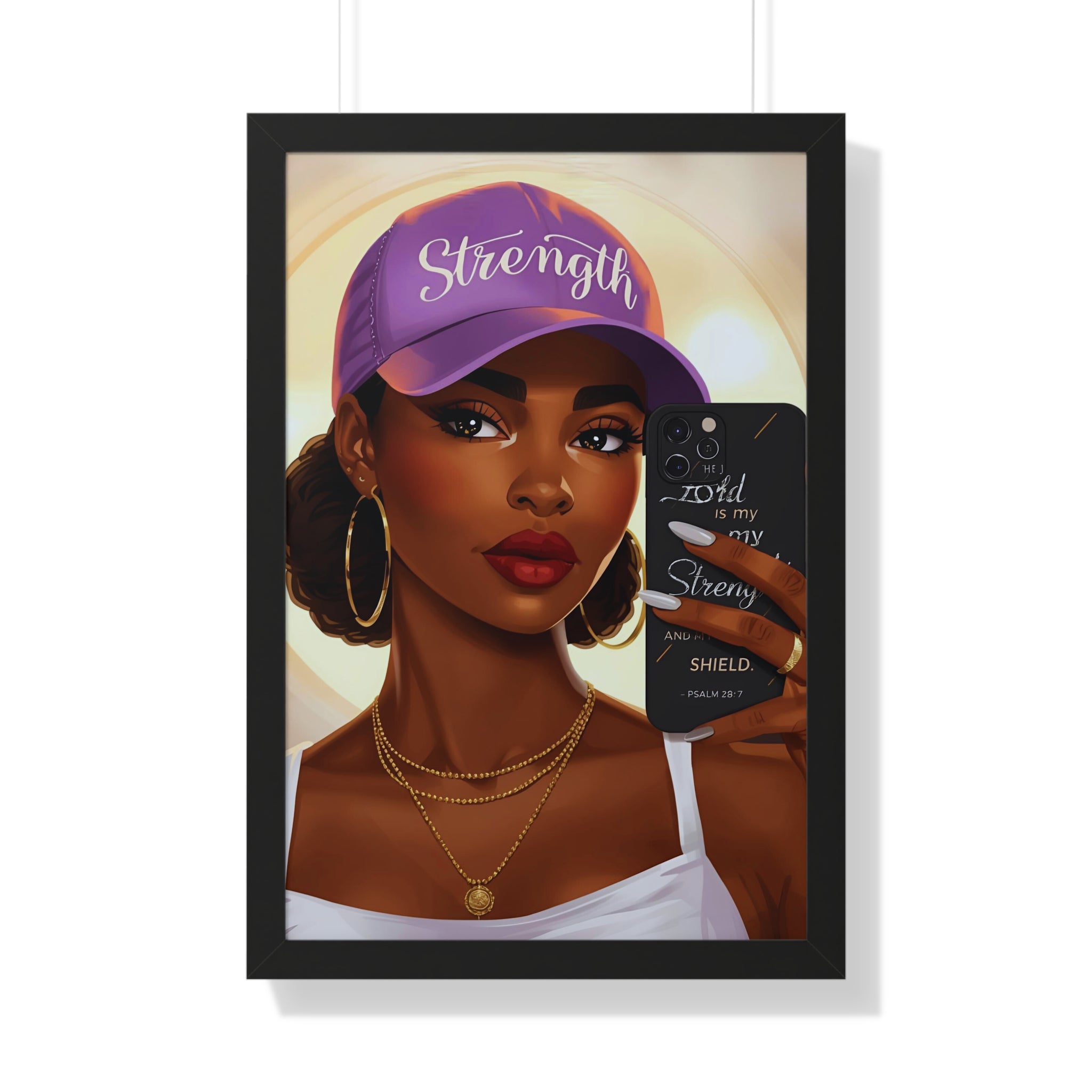 Strength Script Baseball Cap portrait Framed Vertical Poster