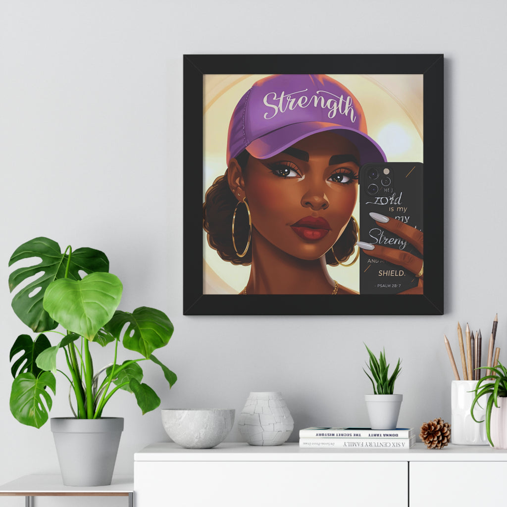 Strength Script Baseball Cap portrait Framed Vertical Poster
