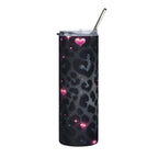 Black Leopard with Pink Heart Glow Stainless Tumbler