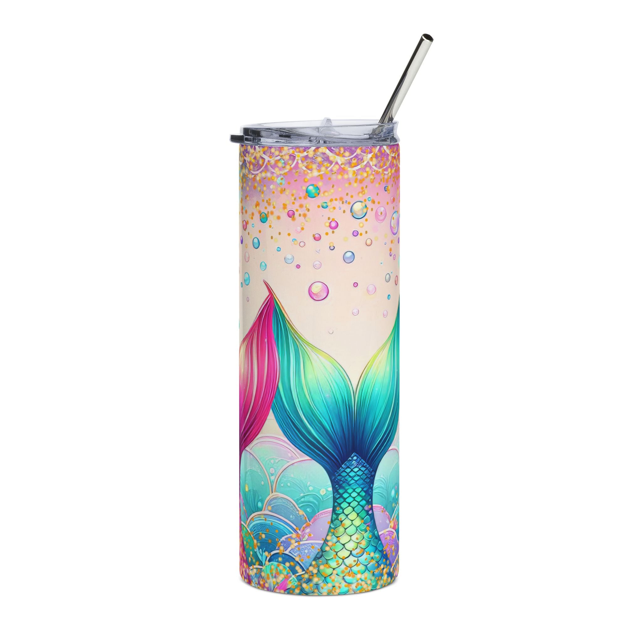 Mermaid Tail 20oz Stainless Steel Tumbler — Colorful Sparkle Ocean Drinkware