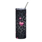 Black Leopard with Pink Heart Glow Stainless Tumbler