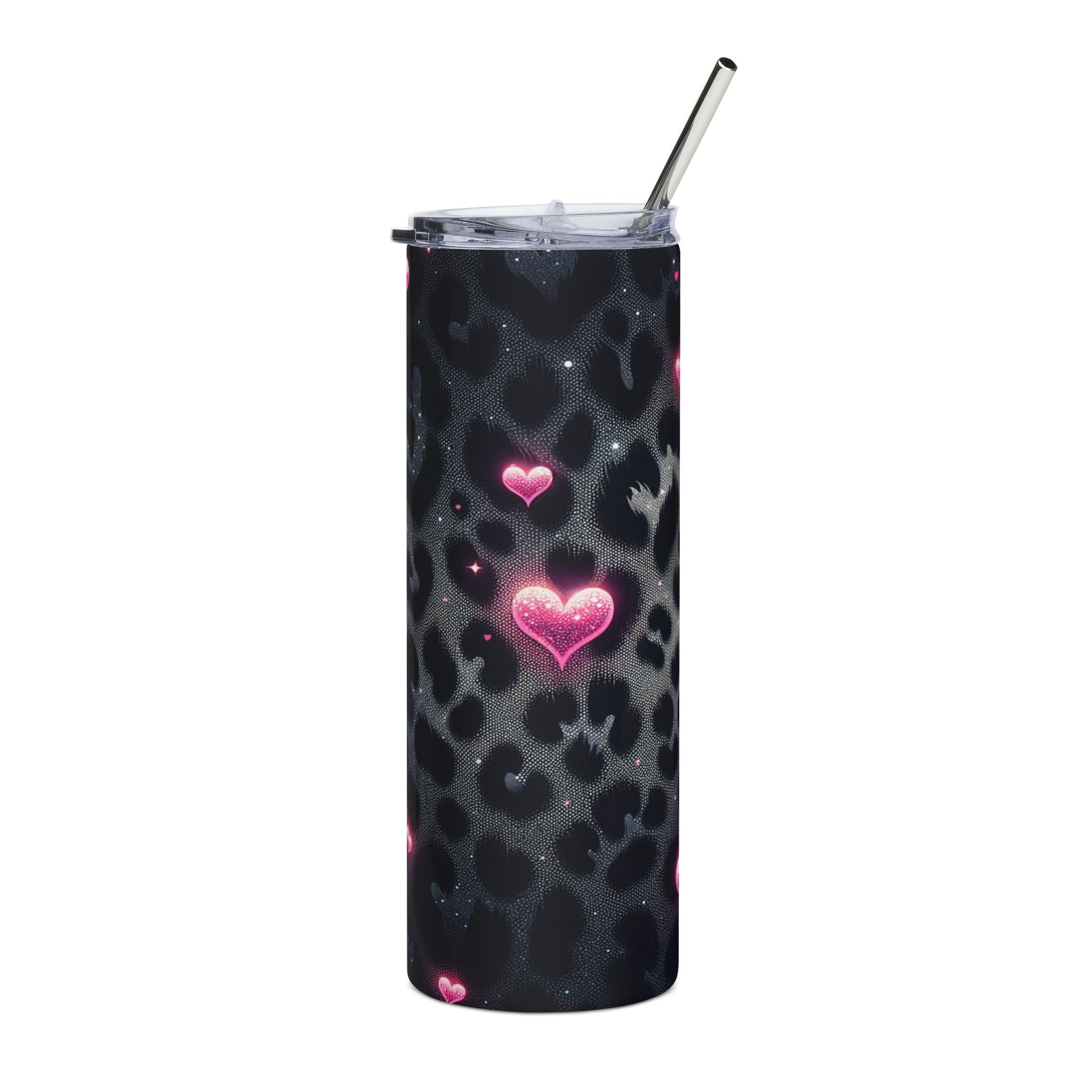 Black Leopard with Pink Heart Glow Stainless Tumbler