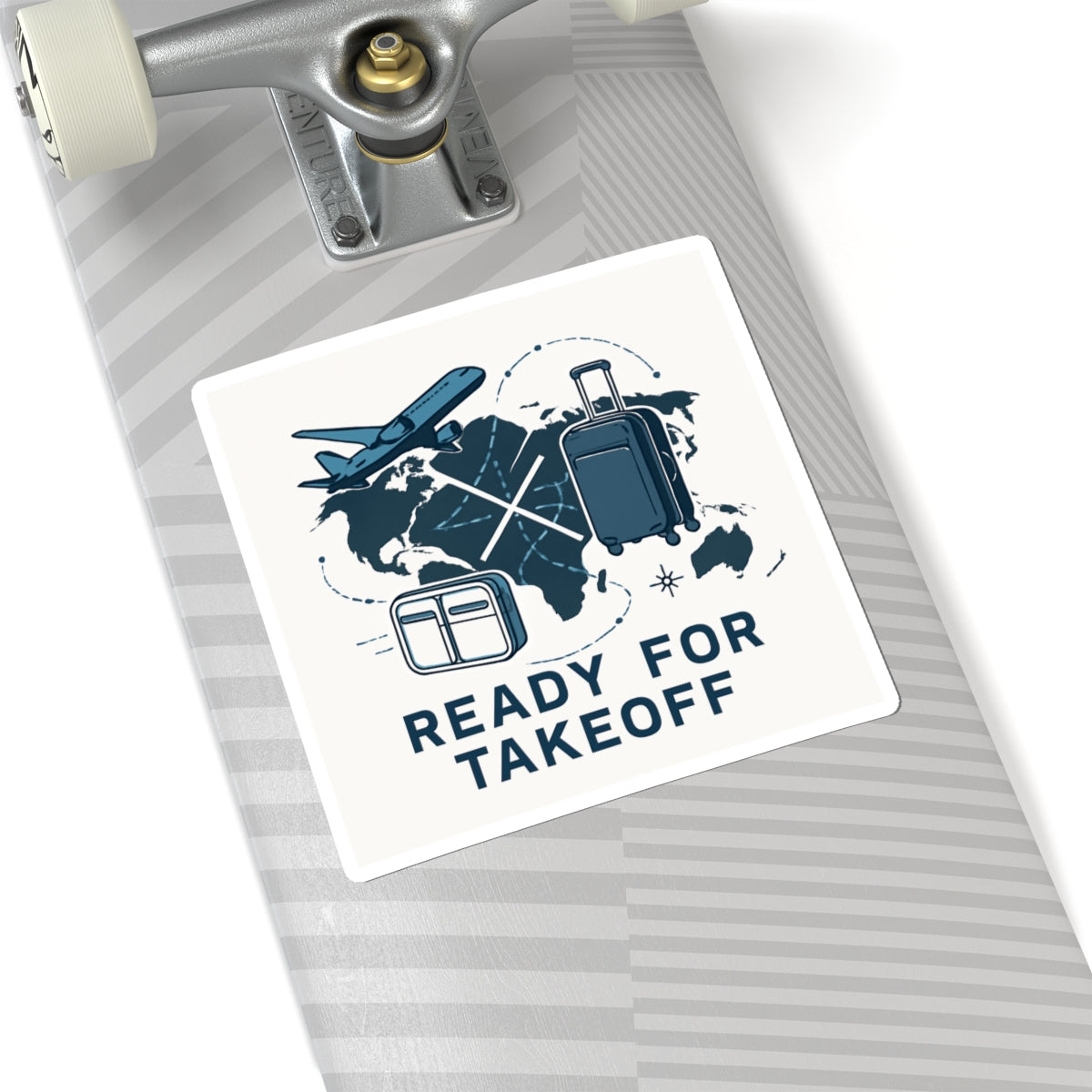 Ready for Takeoff Travel Sticker — Luggage, Plane & World Map Kiss-Cut