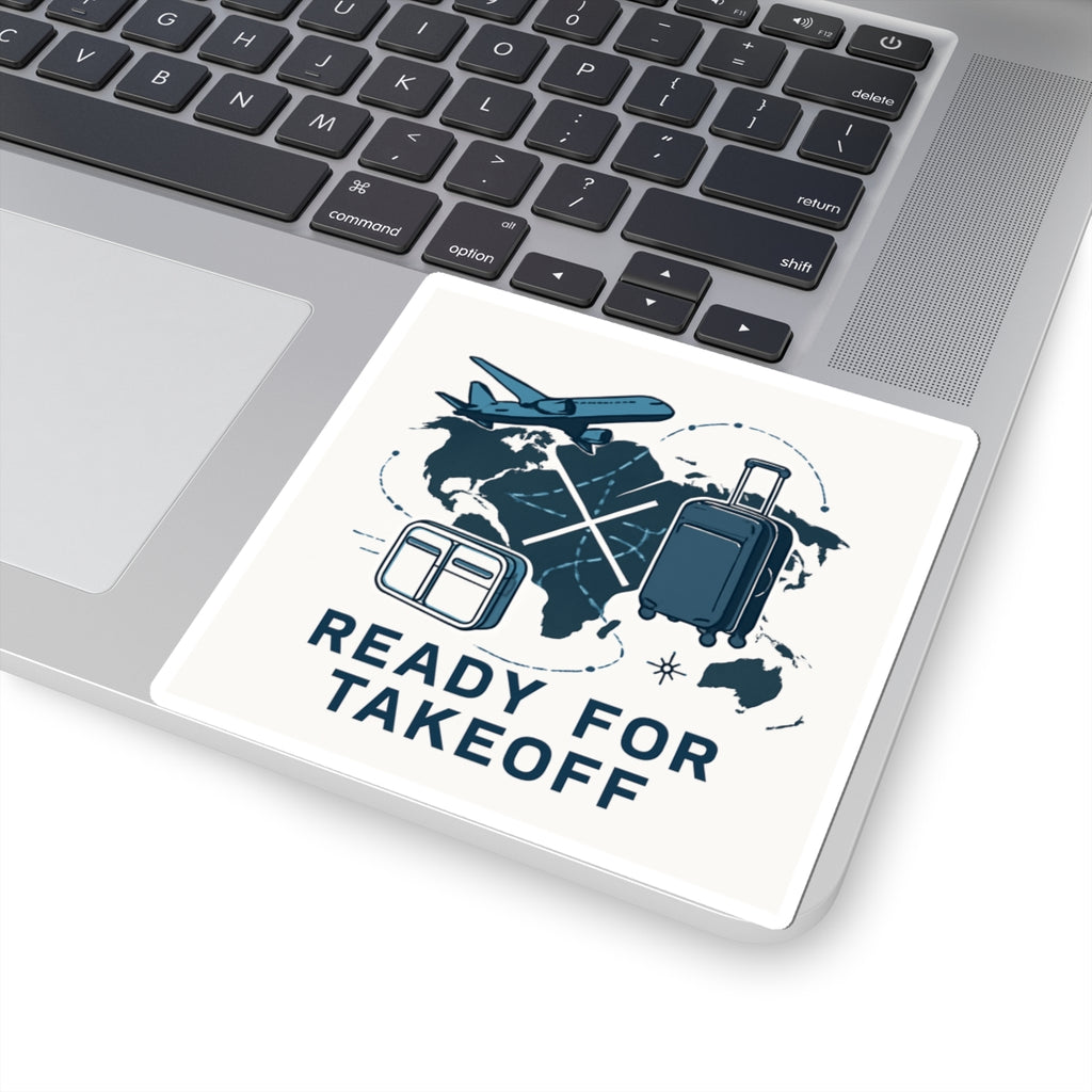 Ready for Takeoff Travel Sticker — Luggage, Plane & World Map Kiss-Cut