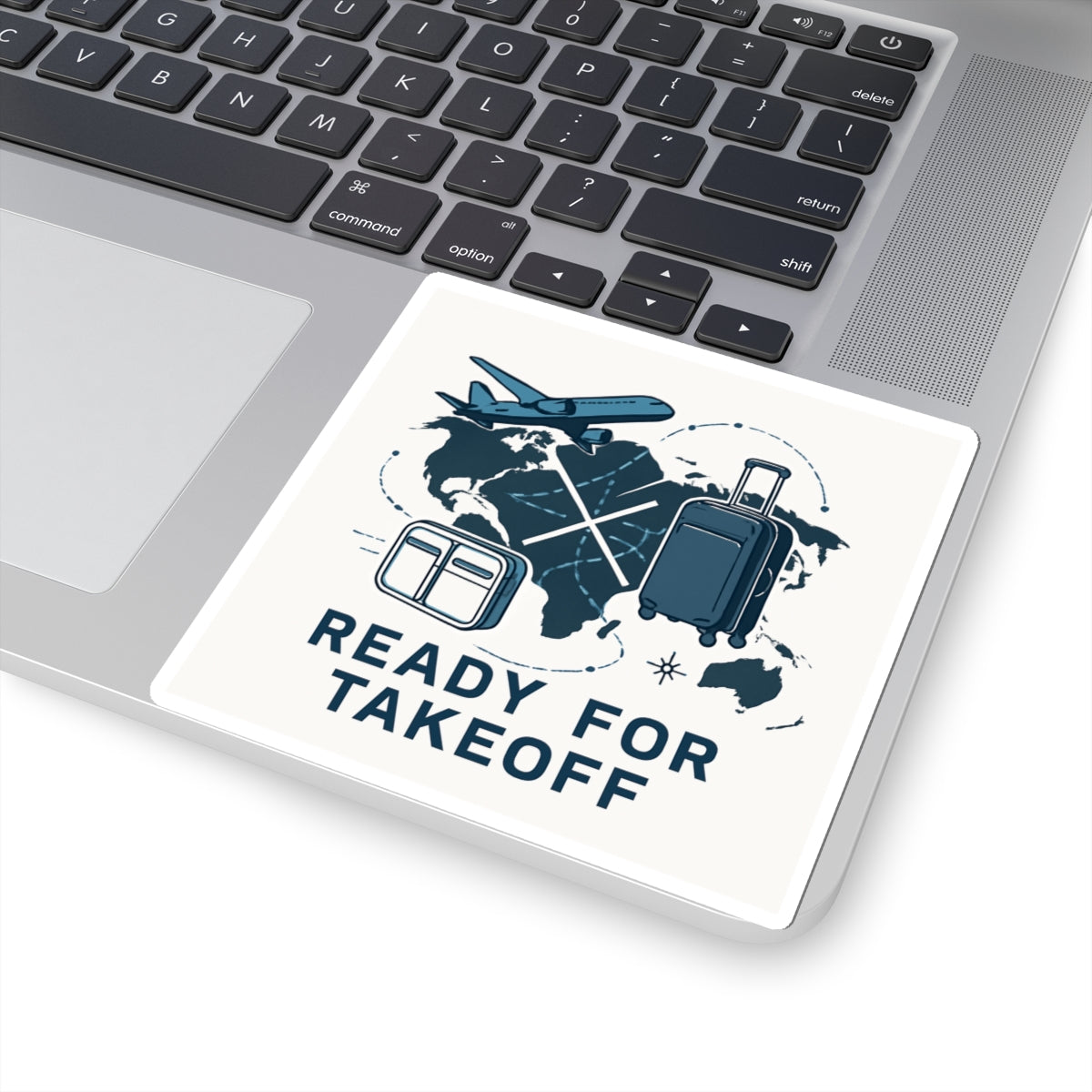 Ready for Takeoff Travel Sticker — Luggage, Plane & World Map Kiss-Cut