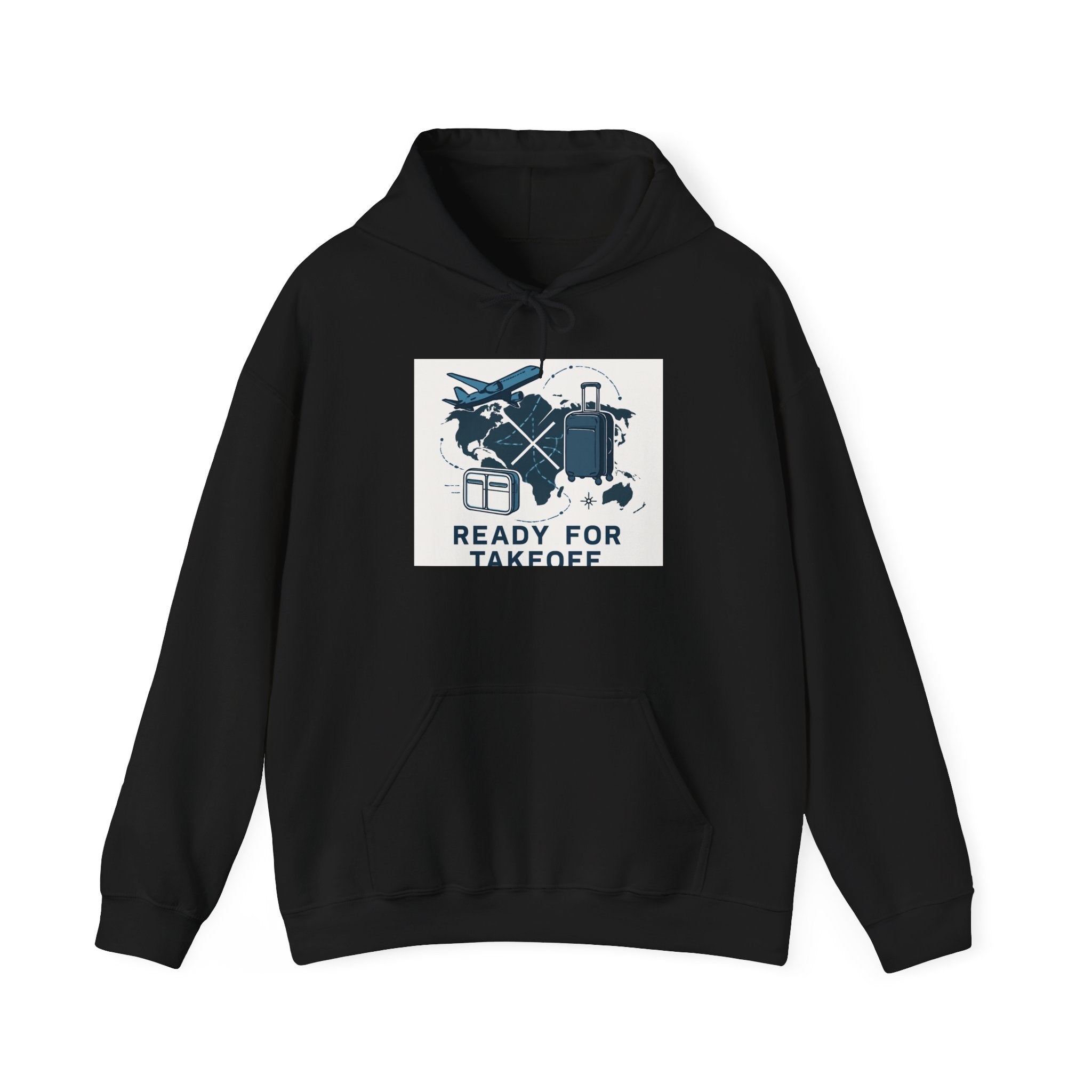 Travel Hoodie — "Ready for Takeoff" Pilot & Luggage Graphic Hooded Sweatshirt