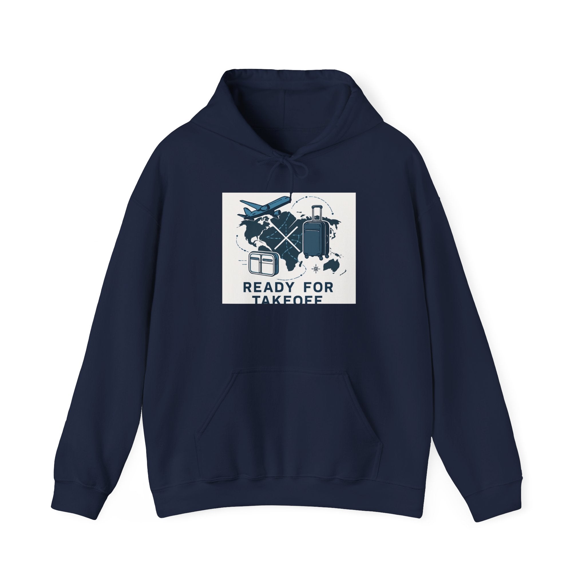 Travel Hoodie — "Ready for Takeoff" Pilot & Luggage Graphic Hooded Sweatshirt