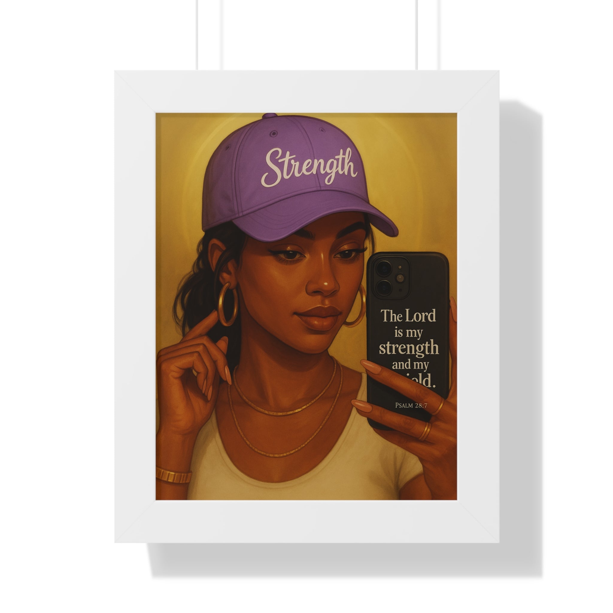 Strength Hat Portrait Framed Poster — Inspirational Scripture Wall Art (Psalm 28)