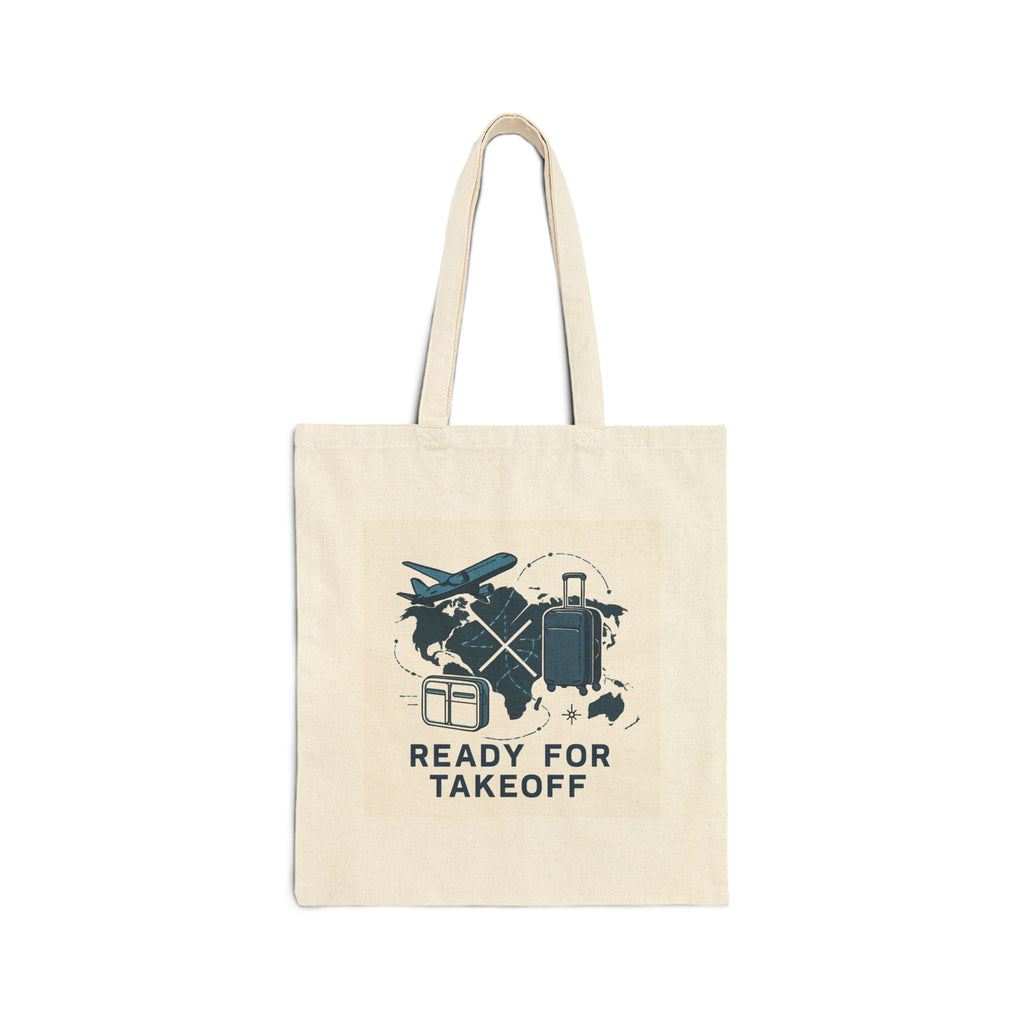 Ready for Takeoff Travel Tote Bag — Canvas Airport Luggage & Plane Graphic